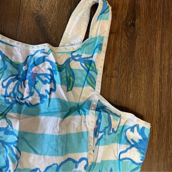 Lilly Pulitzer Sandrine Dress Shorely Blue Floral Striped Tossing The Line SZ 12 - Picture 3 of 6